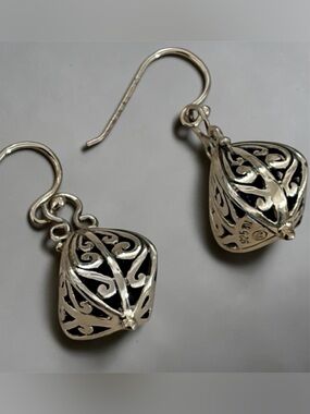 Bali Style Scroll Drop Earrings in Sterling Silver